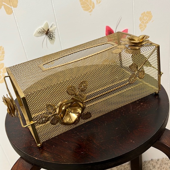 Vintage Accents Vintage Metal Tissue Box Cover With Roses Brass Gold Poshmark